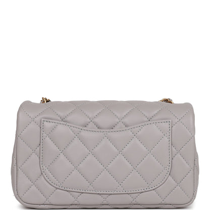 Chanel Pearl Crush Mini Rectangular Flap Bag Light Grey Lambskin Antique Gold Hardware