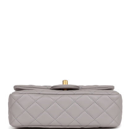 Chanel Pearl Crush Mini Rectangular Flap Bag Light Grey Lambskin Antique Gold Hardware