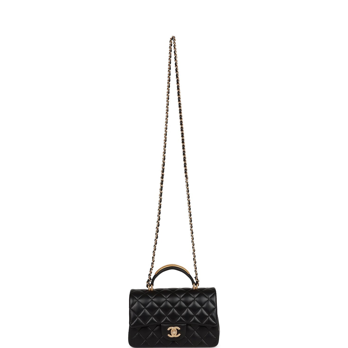 Chanel Rectangular Mini Flap Bag with Top Handle Black Lambskin Antique Gold Hardware