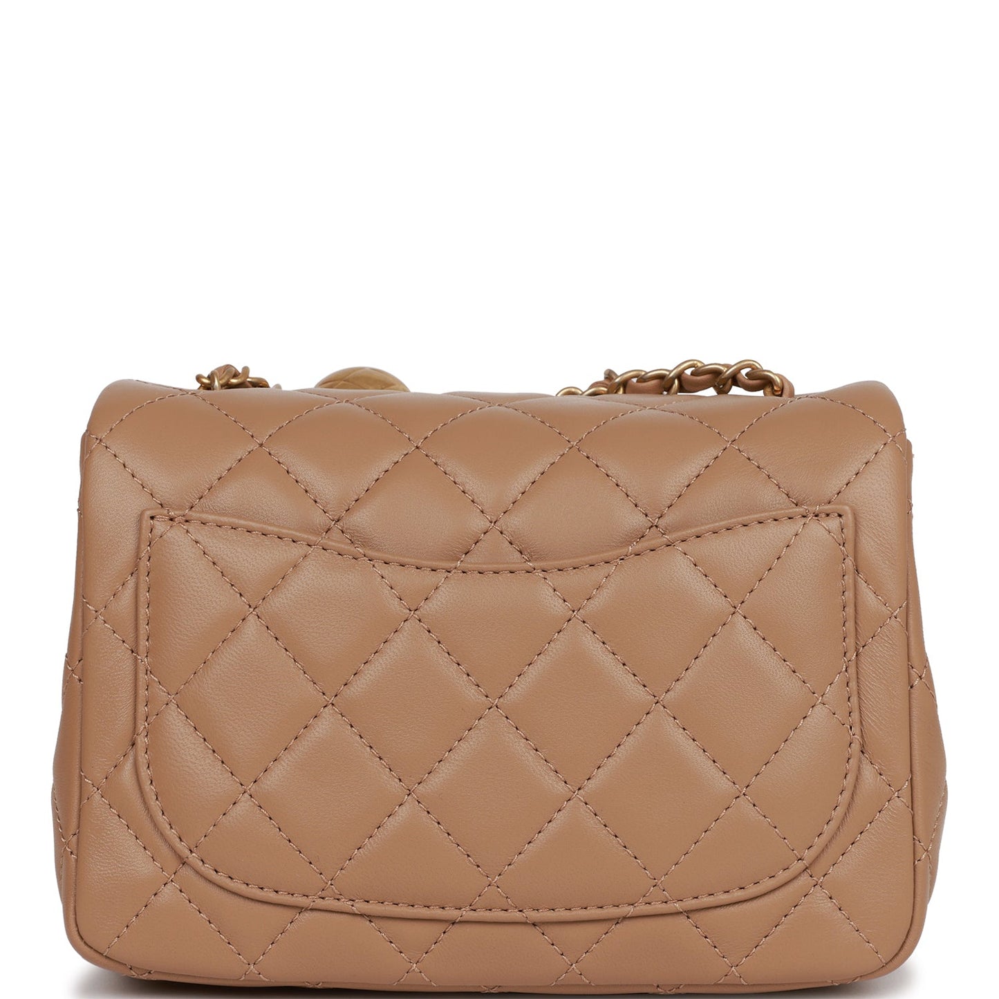 Chanel Pearl Crush Mini Square Flap Bag Beige Lambskin Antique Gold Hardware