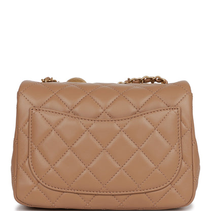Chanel Pearl Crush Mini Square Flap Bag Beige Lambskin Antique Gold Hardware