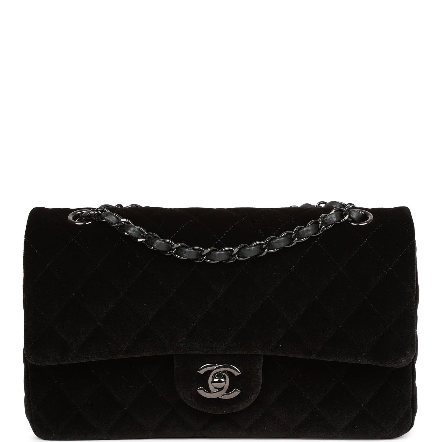 Chanel Medium Classic Double Flap Bag Black Velvet Ruthenium Hardware
