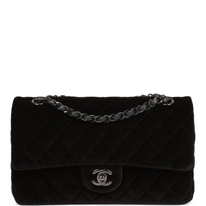 Chanel Medium Classic Double Flap Bag Black Velvet Ruthenium Hardware