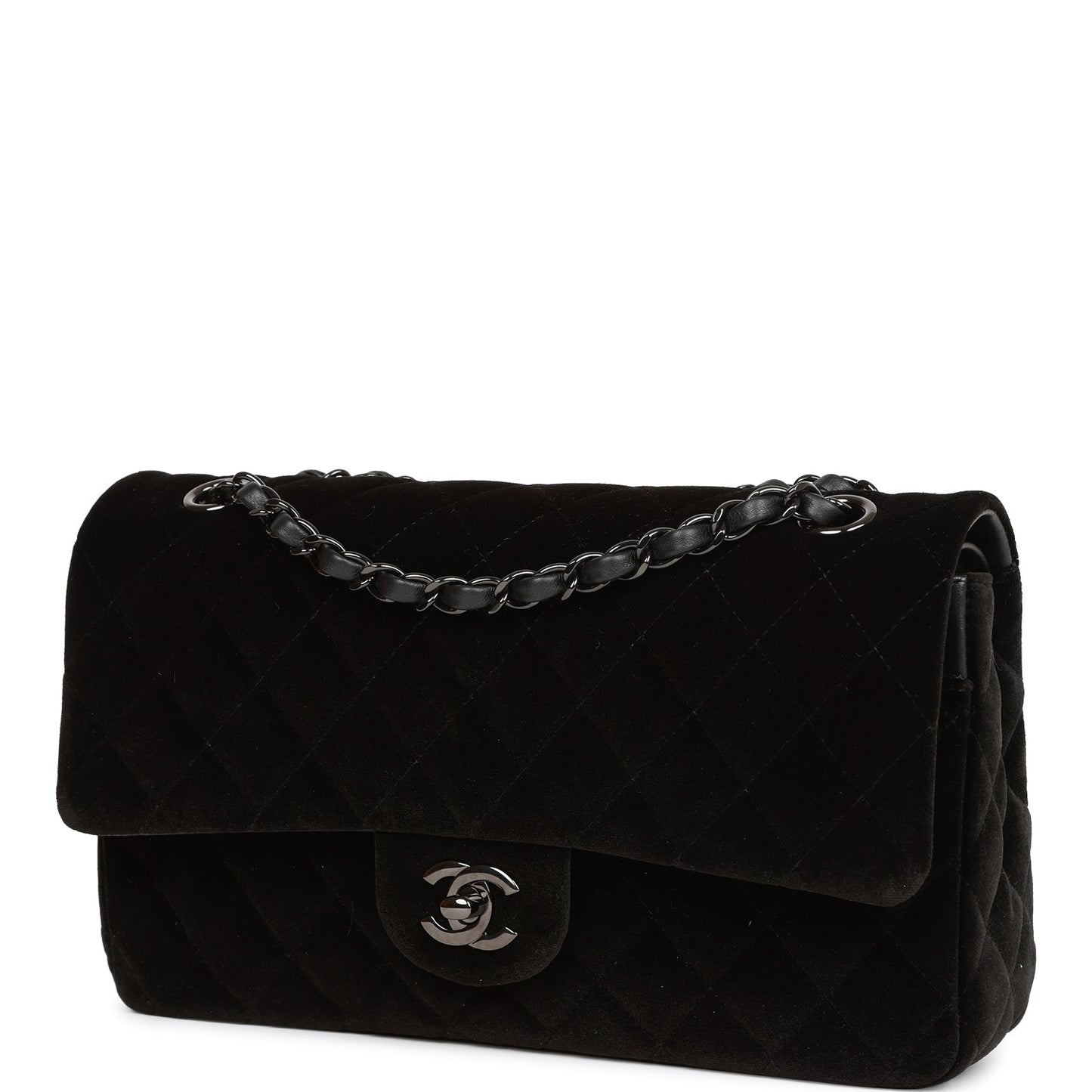 Chanel Medium Classic Double Flap Bag Black Velvet Ruthenium Hardware