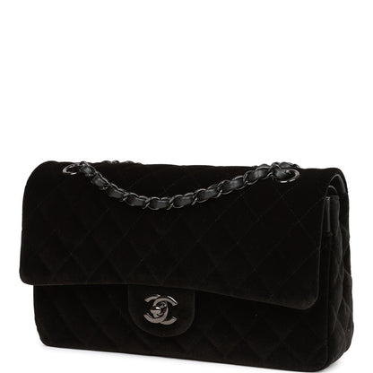 Chanel Medium Classic Double Flap Bag Black Velvet Ruthenium Hardware