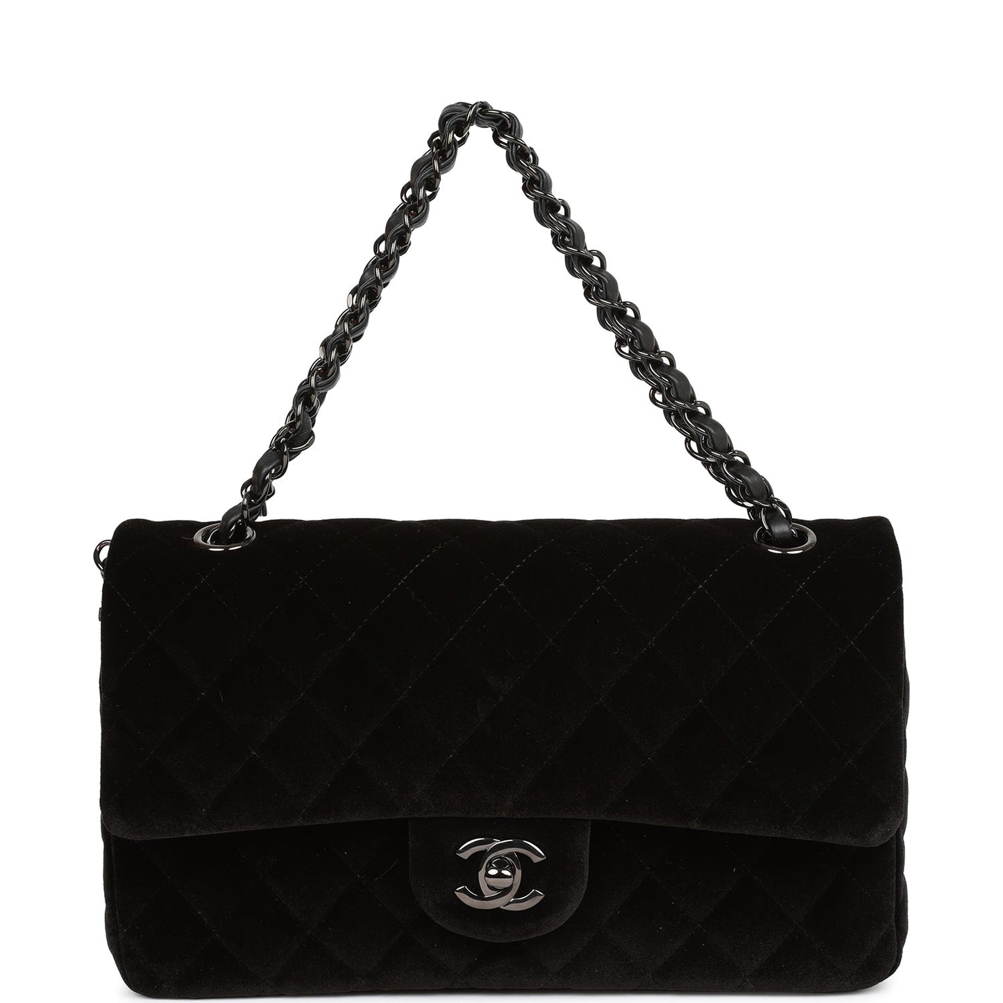 Chanel Medium Classic Double Flap Bag Black Velvet Ruthenium Hardware