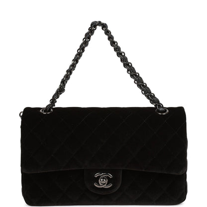 Chanel Medium Classic Double Flap Bag Black Velvet Ruthenium Hardware
