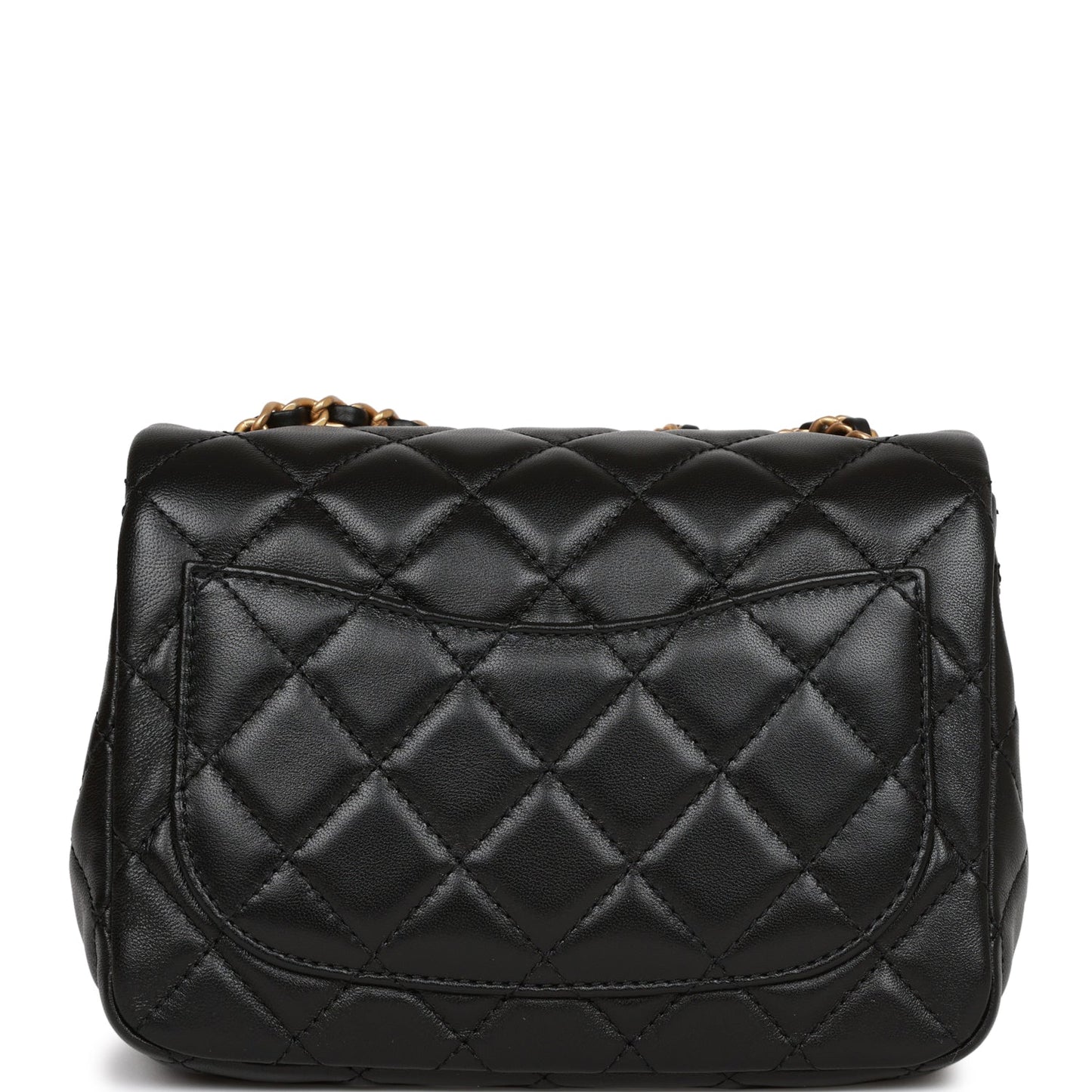 Chanel Pearl Crush Mini Square Flap Bag Black Lambskin Antique Gold Hardware