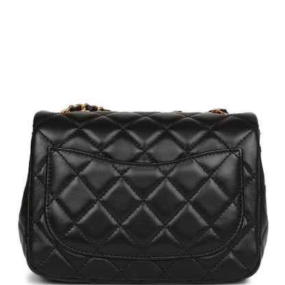 Chanel Pearl Crush Mini Square Flap Bag Black Lambskin Antique Gold Hardware