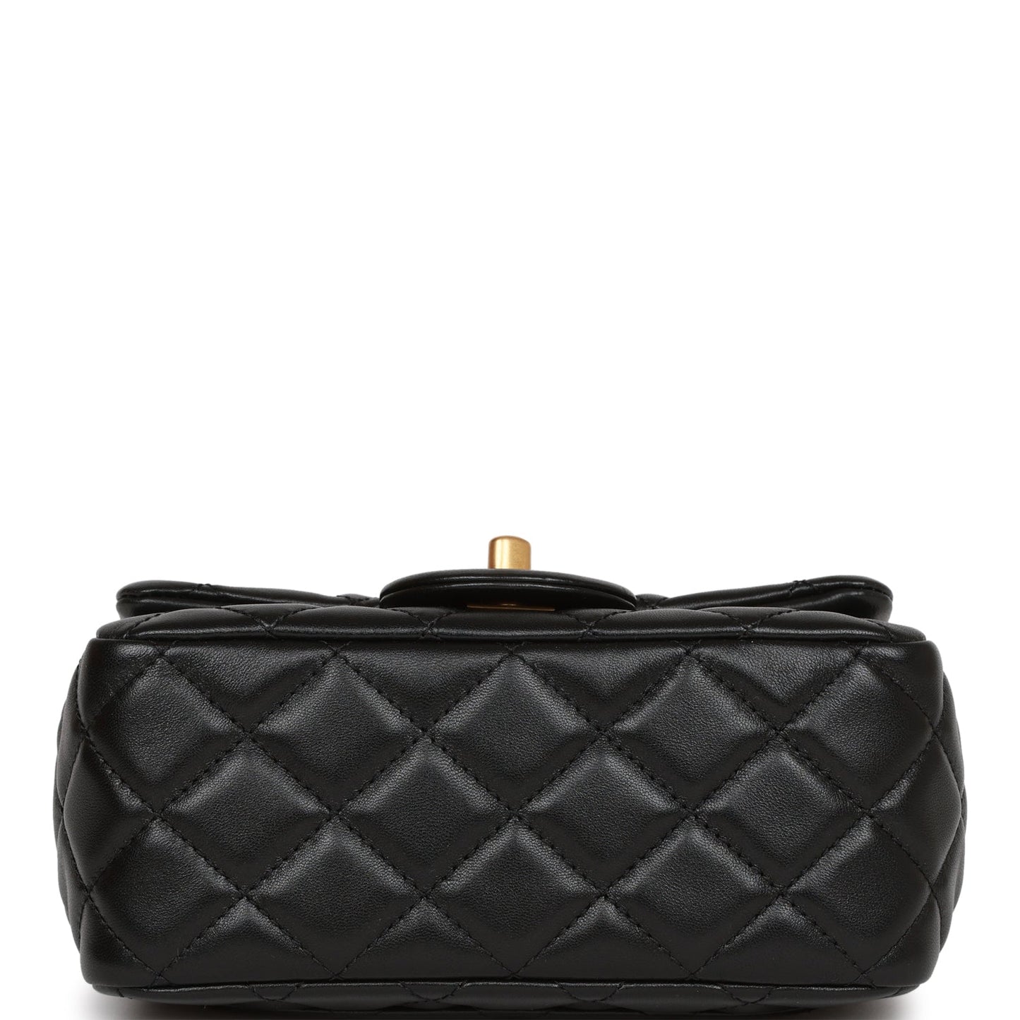Chanel Pearl Crush Mini Square Flap Bag Black Lambskin Antique Gold Hardware