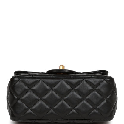 Chanel Pearl Crush Mini Square Flap Bag Black Lambskin Antique Gold Hardware