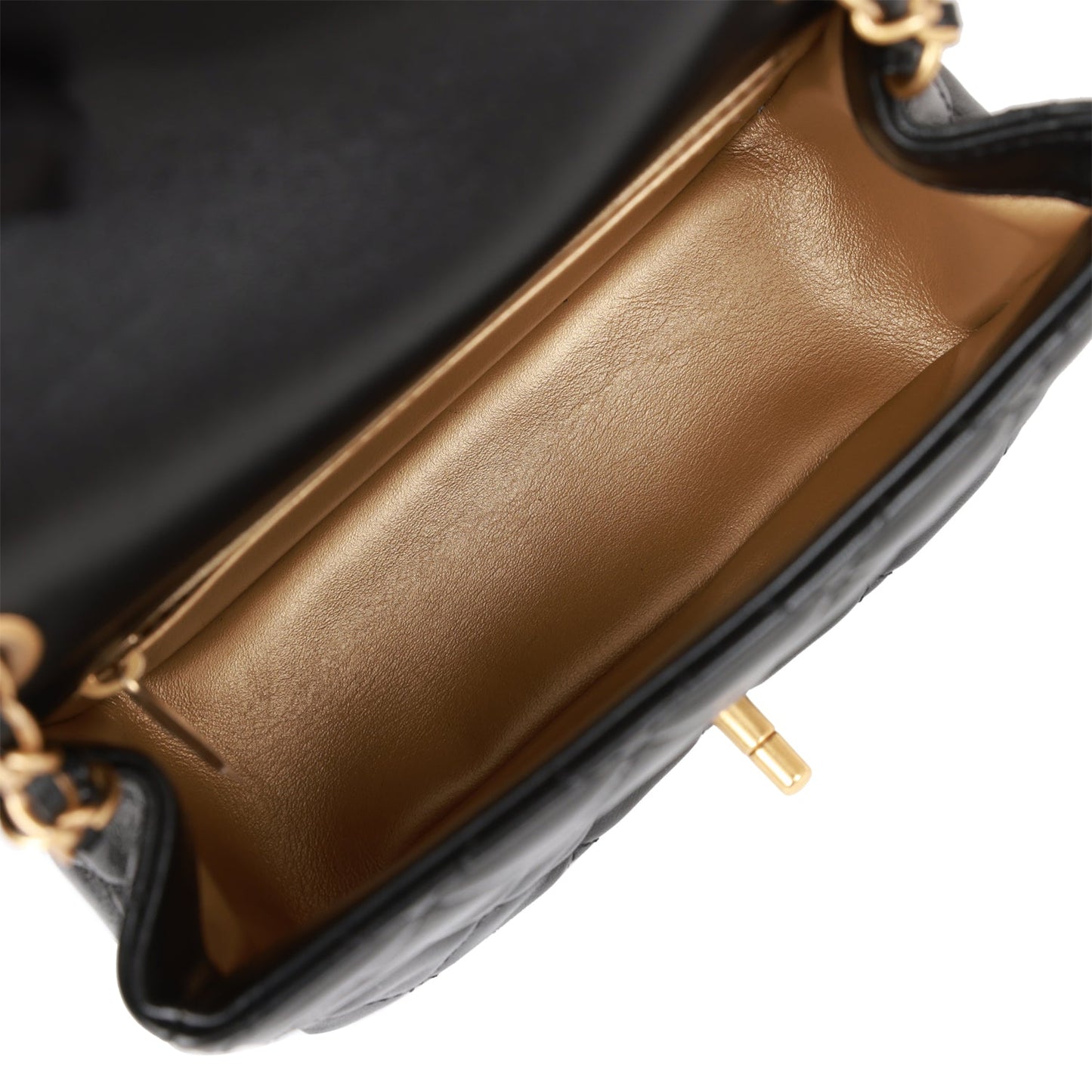 Chanel Pearl Crush Mini Square Flap Bag Black Lambskin Antique Gold Hardware