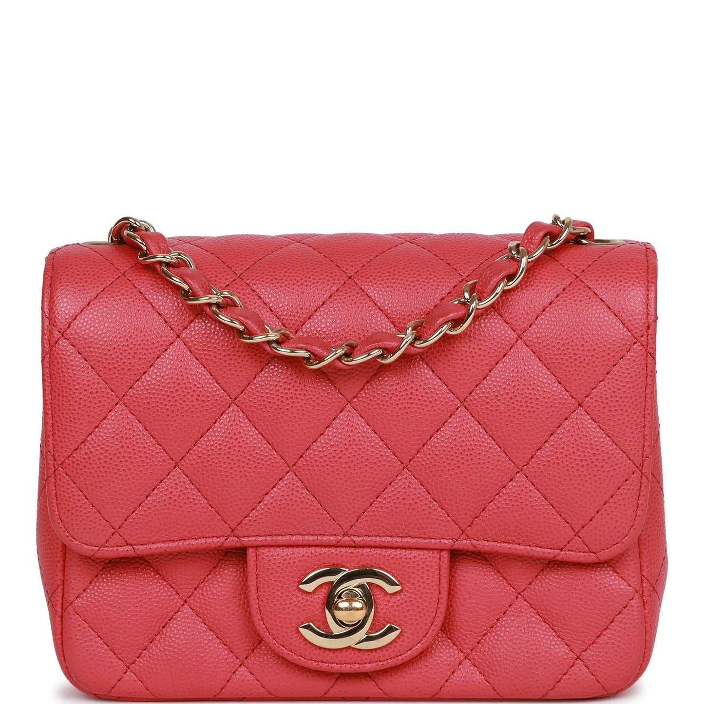 Chanel Mini Square Flap Bag Pink Caviar Gold Hardware