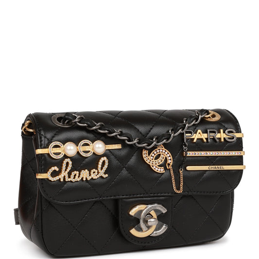 Chanel Coco Clips Mini Rectangular Flap Bag Black Lambskin Mixed Hardware