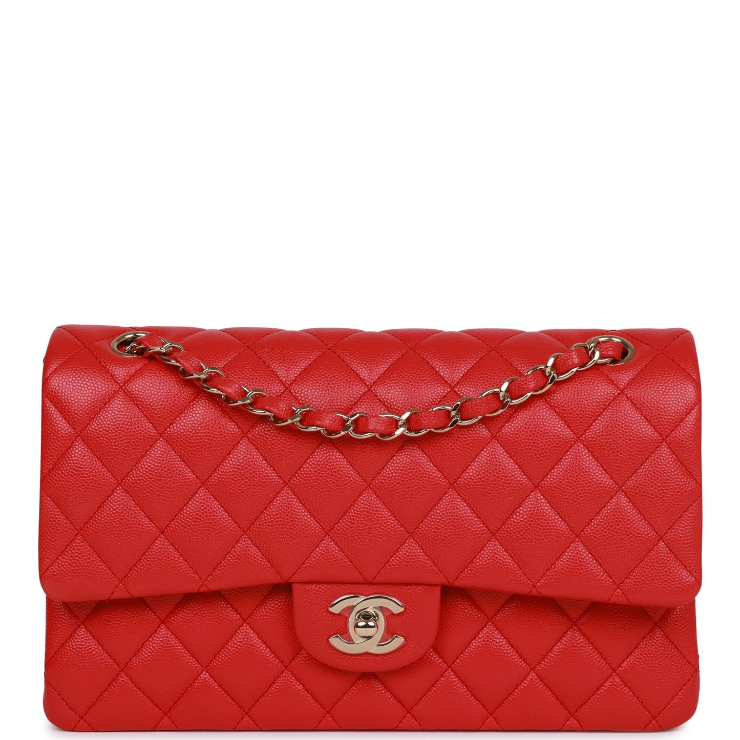 Chanel Medium Classic Double Flap Bag Red Caviar Light Gold Hardware