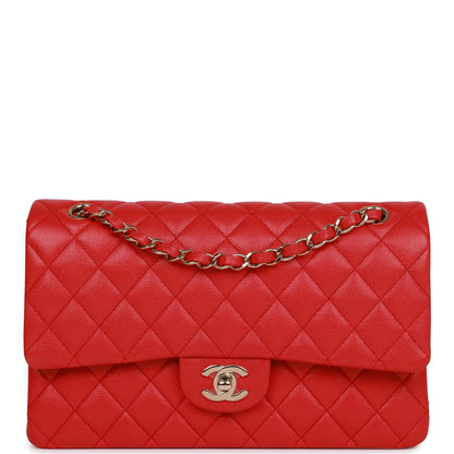 Chanel Medium Classic Double Flap Bag Red Caviar Light Gold Hardware