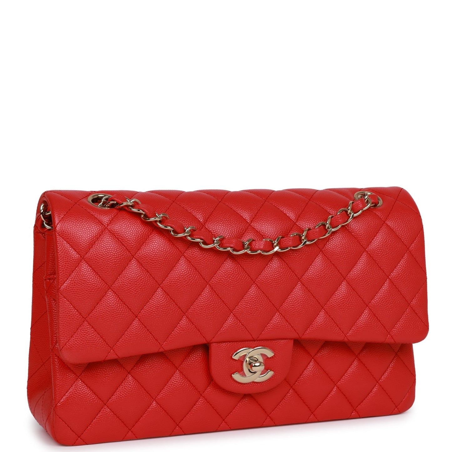 Chanel Medium Classic Double Flap Bag Red Caviar Light Gold Hardware