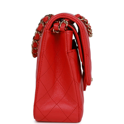Chanel Medium Classic Double Flap Bag Red Caviar Light Gold Hardware