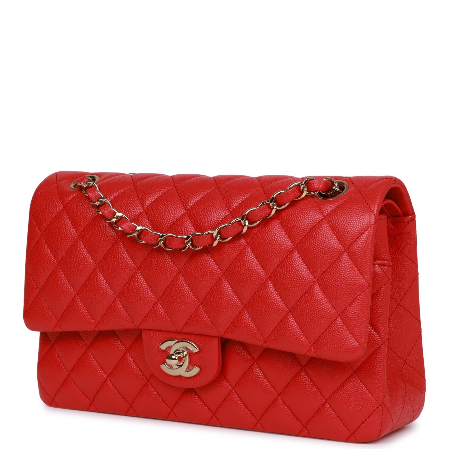 Chanel Medium Classic Double Flap Bag Red Caviar Light Gold Hardware