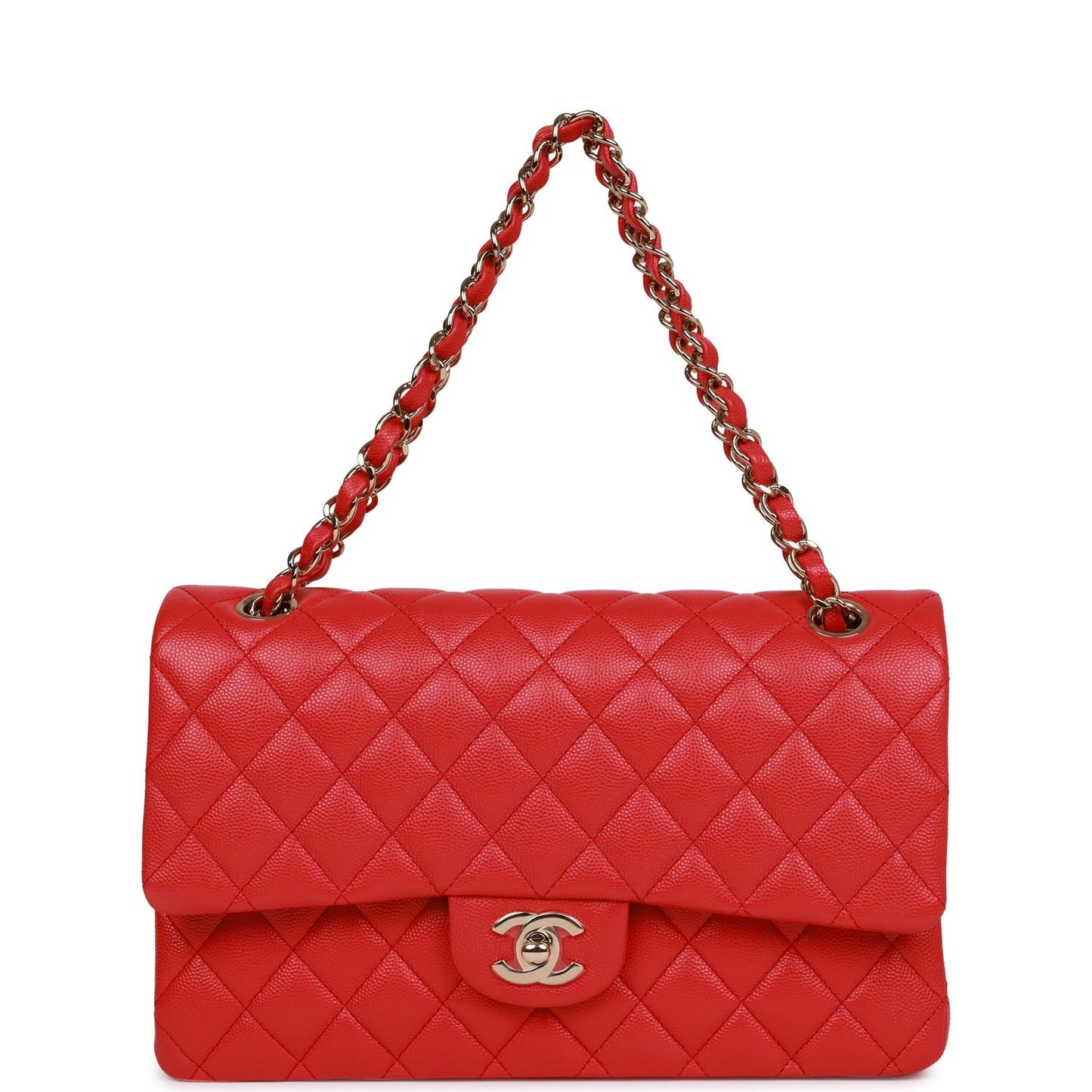 Chanel Medium Classic Double Flap Bag Red Caviar Light Gold Hardware