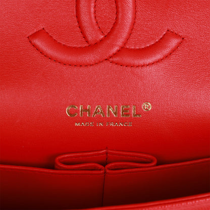 Chanel Medium Classic Double Flap Bag Red Caviar Light Gold Hardware