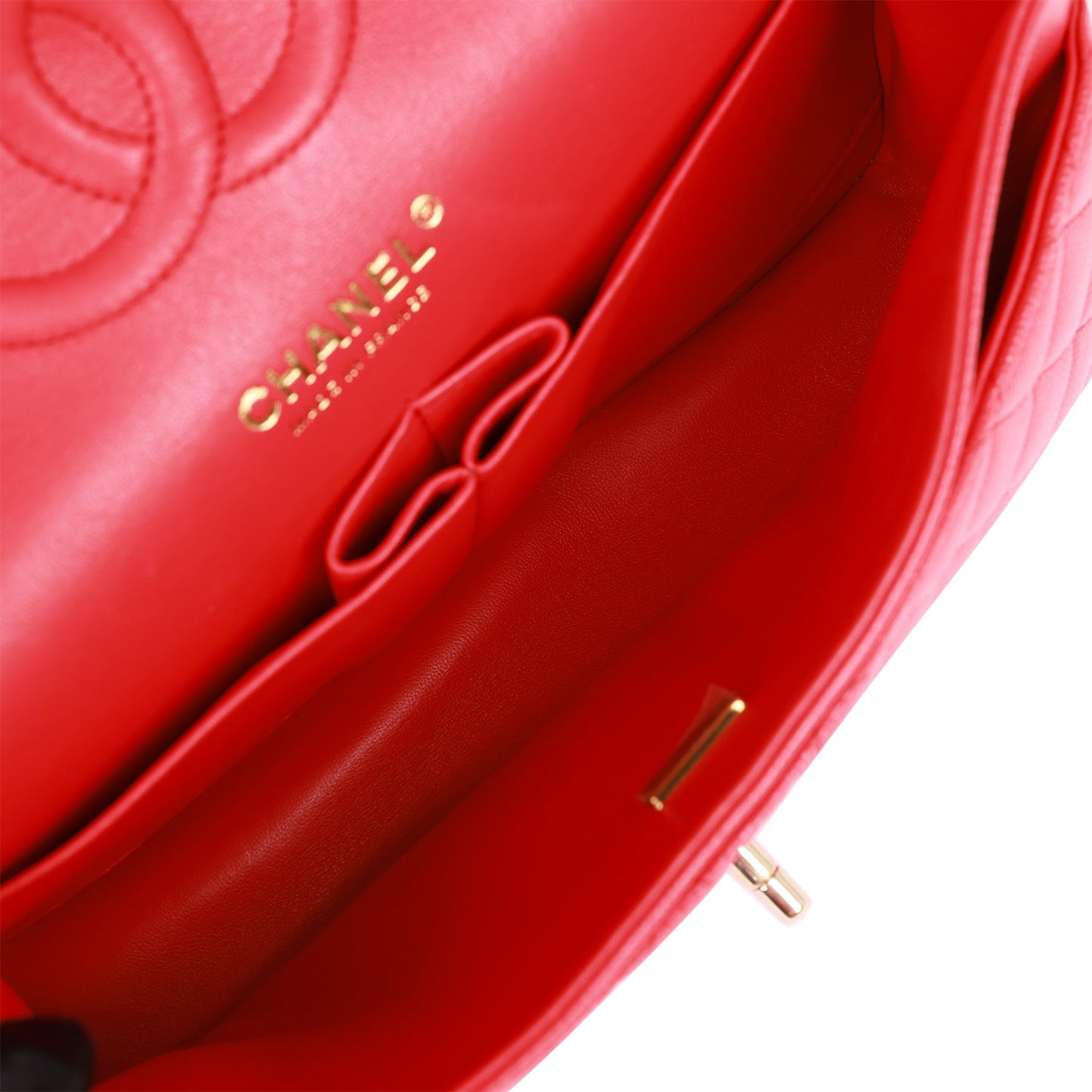 Chanel Medium Classic Double Flap Bag Red Caviar Light Gold Hardware