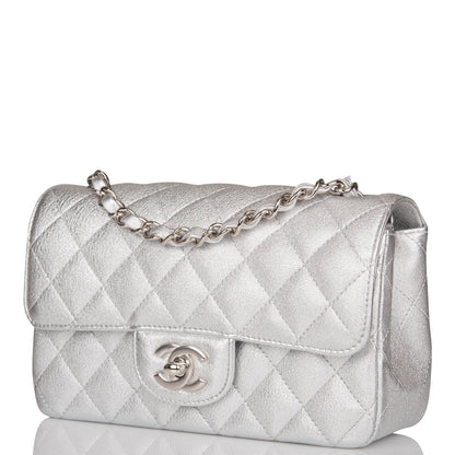 Chanel Mini Rectangular Flap Bag Silver Metallic Lambskin Silver Hardware