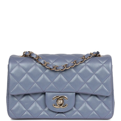 Chanel Mini Rectangular Flap Bag Light Purple Iridescent Quilted Lambskin Light Gold Hardware