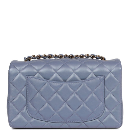 Chanel Mini Rectangular Flap Bag Light Purple Iridescent Quilted Lambskin Light Gold Hardware