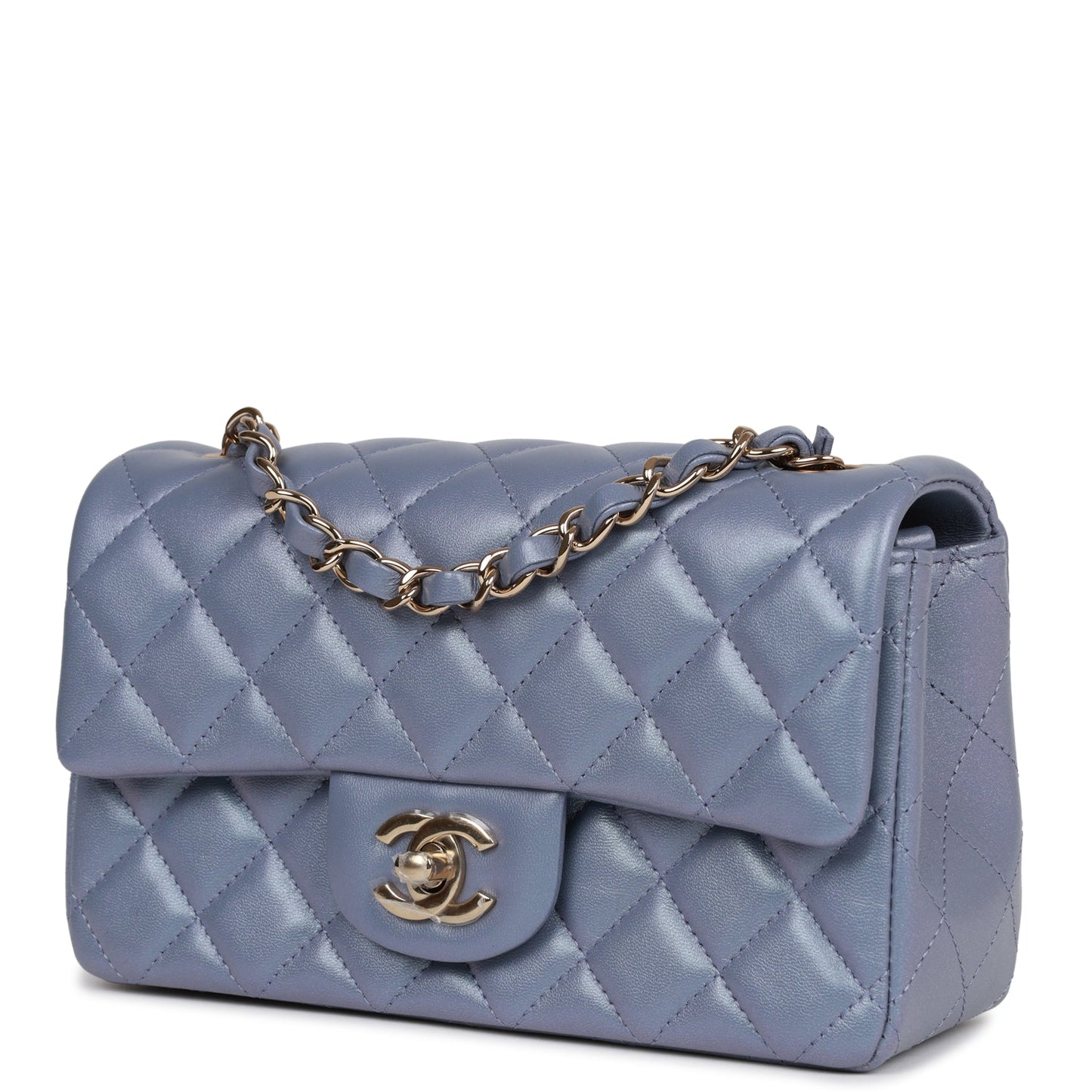 Chanel Mini Rectangular Flap Bag Light Purple Iridescent Quilted Lambskin Light Gold Hardware