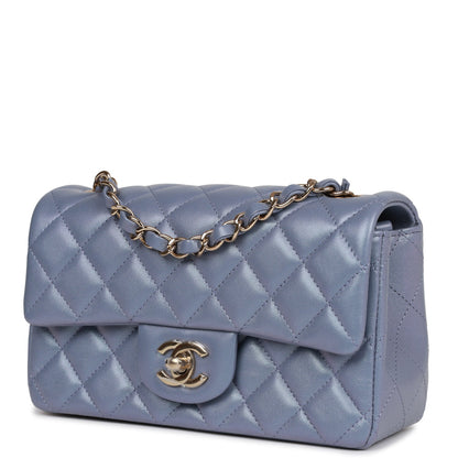 Chanel Mini Rectangular Flap Bag Light Purple Iridescent Quilted Lambskin Light Gold Hardware