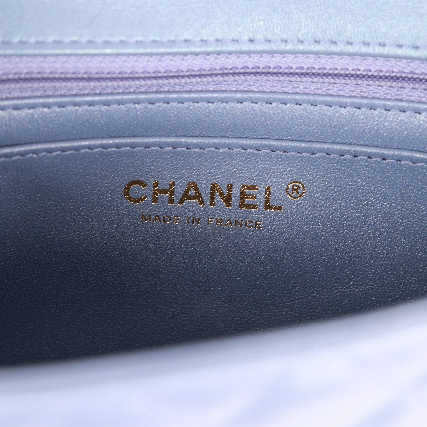 Chanel Mini Rectangular Flap Bag Light Purple Iridescent Quilted Lambskin Light Gold Hardware