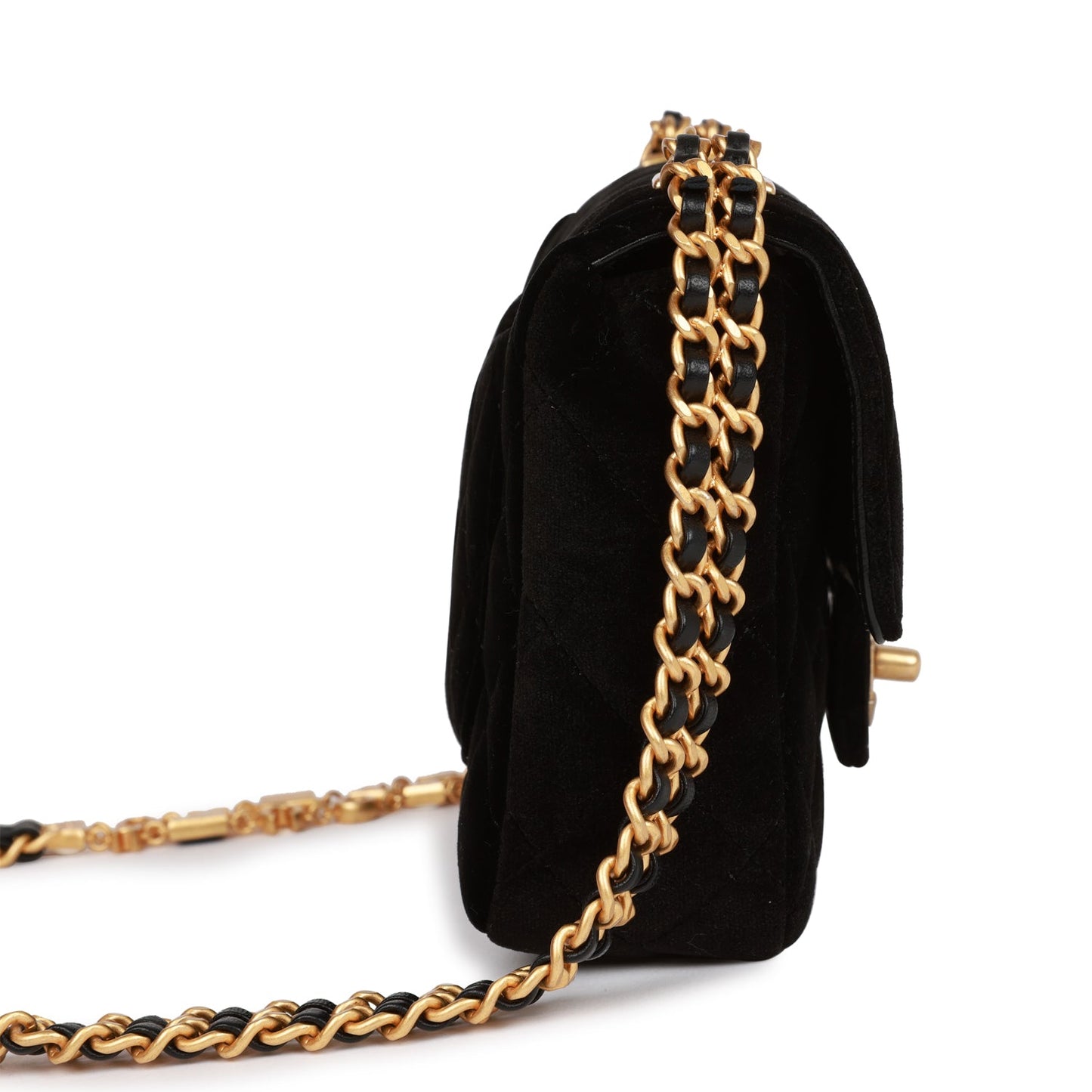 Chanel Mini Flap Bag Black Velvet Enamel and Gold Hardware