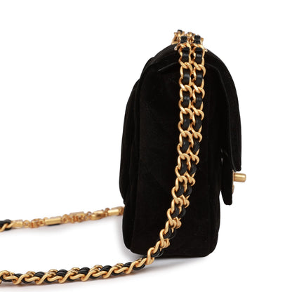 Chanel Mini Flap Bag Black Velvet Enamel and Gold Hardware