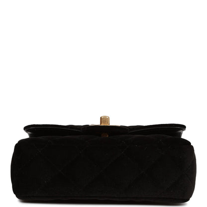 Chanel Mini Flap Bag Black Velvet Enamel and Gold Hardware