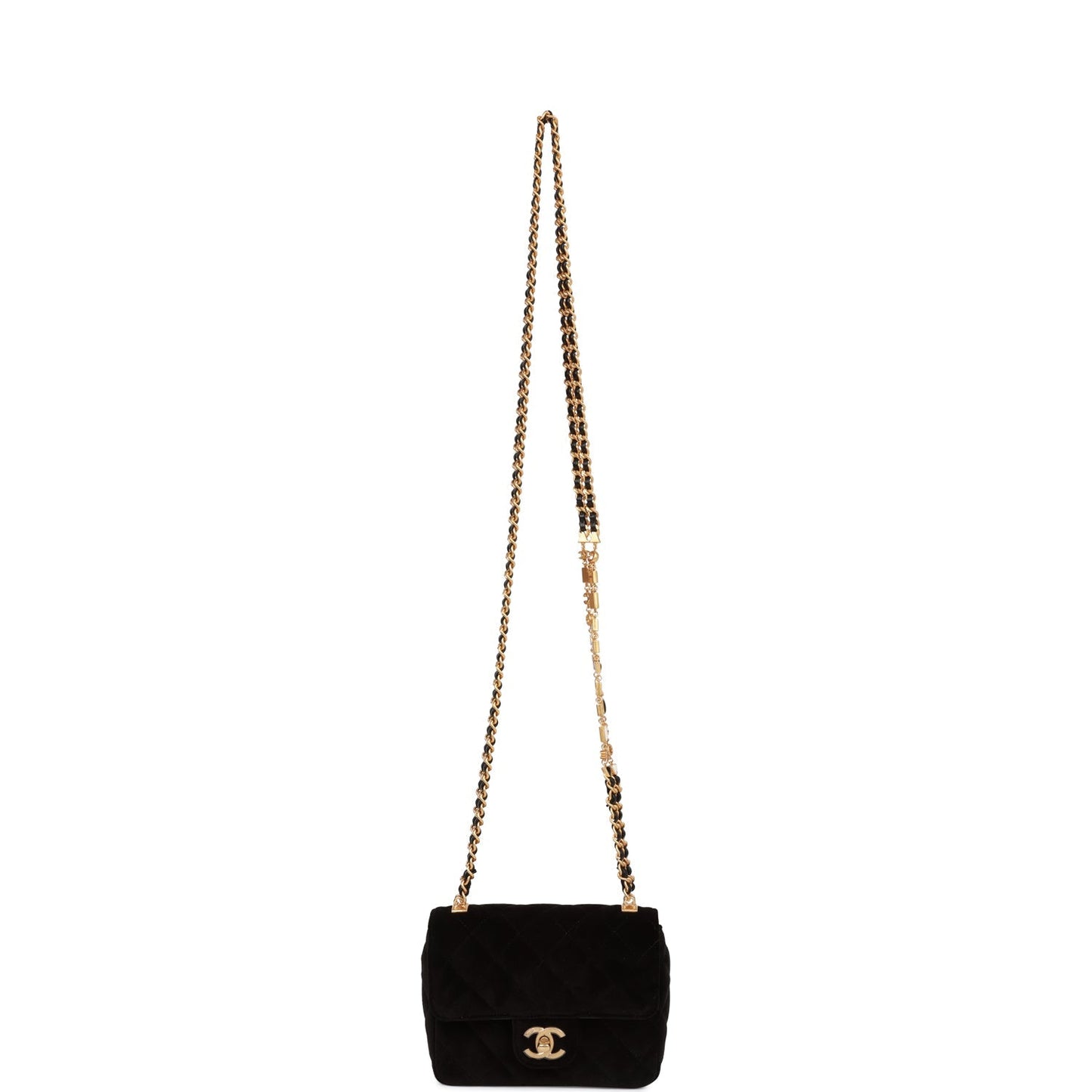 Chanel Mini Flap Bag Black Velvet Enamel and Gold Hardware