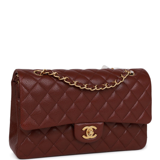 Chanel Medium Classic Double Flap Bag Burgundy Caviar Antique Gold Hardware
