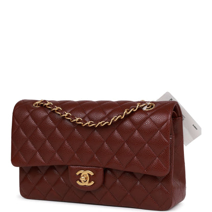 Chanel Medium Classic Double Flap Bag Burgundy Caviar Antique Gold Hardware