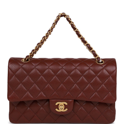 Chanel Medium Classic Double Flap Bag Burgundy Caviar Antique Gold Hardware