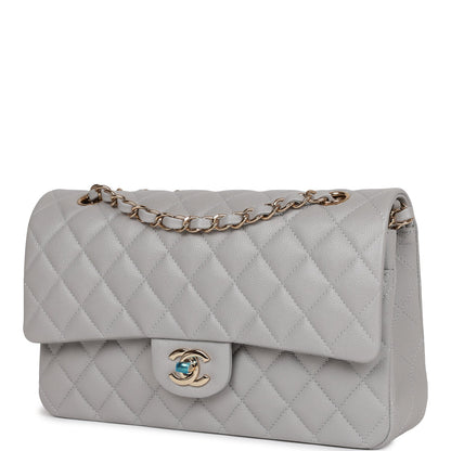 Chanel Medium Classic Double Flap Bag Grey Caviar Light Gold Hardware