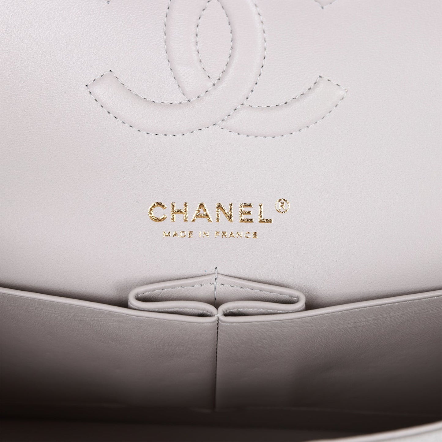 Chanel Medium Classic Double Flap Bag Grey Caviar Light Gold Hardware