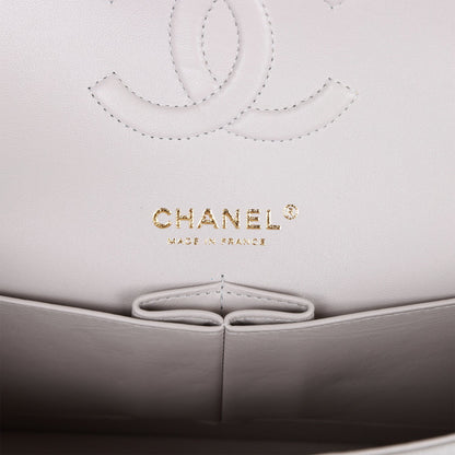 Chanel Medium Classic Double Flap Bag Grey Caviar Light Gold Hardware