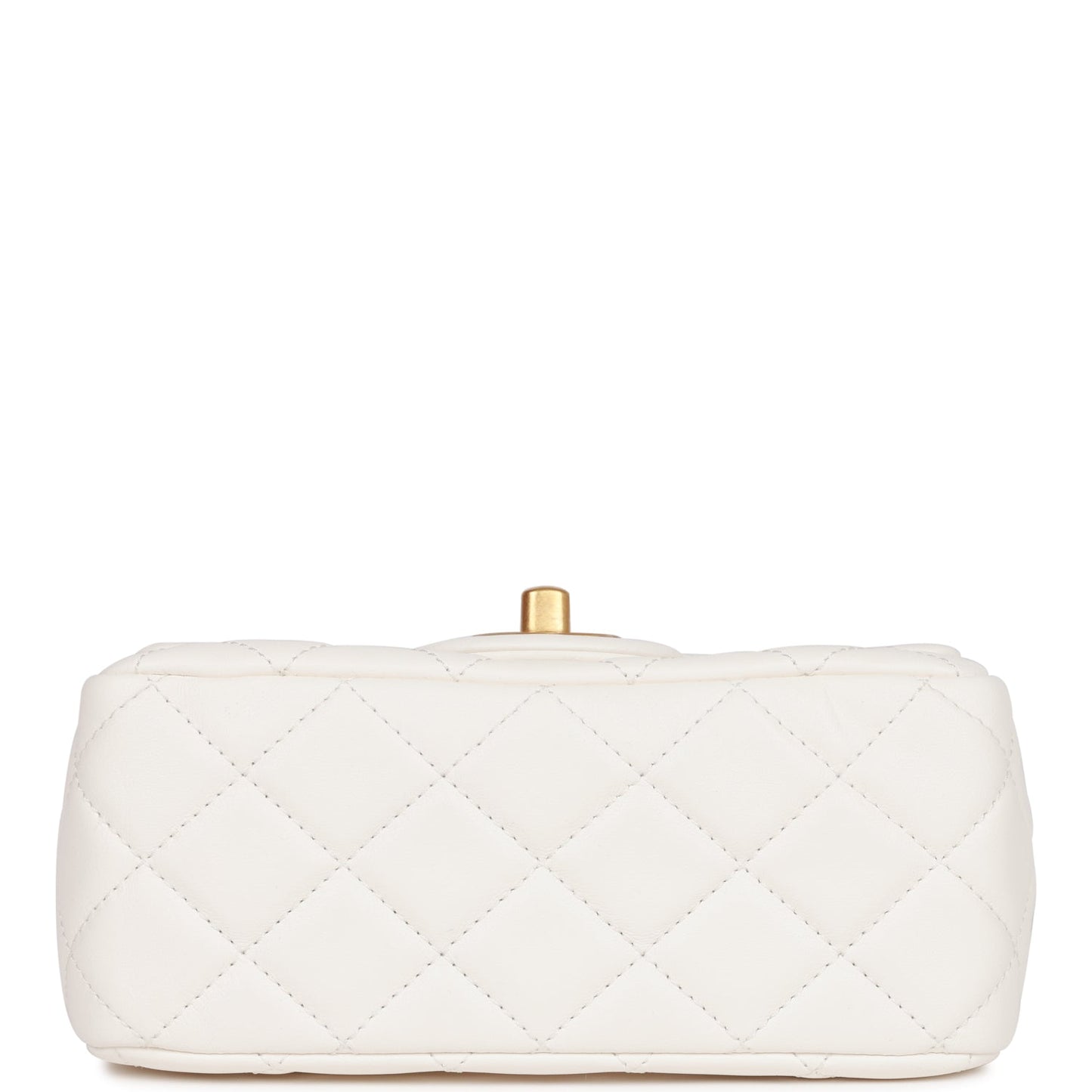 Chanel Pearl Crush Mini Square Flap Bag White Lambskin Antique Gold Hardware