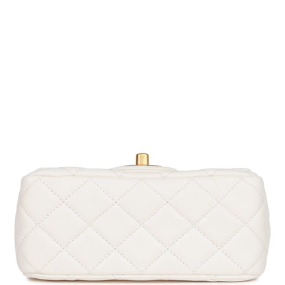 Chanel Pearl Crush Mini Square Flap Bag White Lambskin Antique Gold Hardware