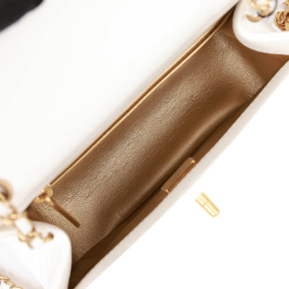 Chanel Pearl Crush Mini Square Flap Bag White Lambskin Antique Gold Hardware