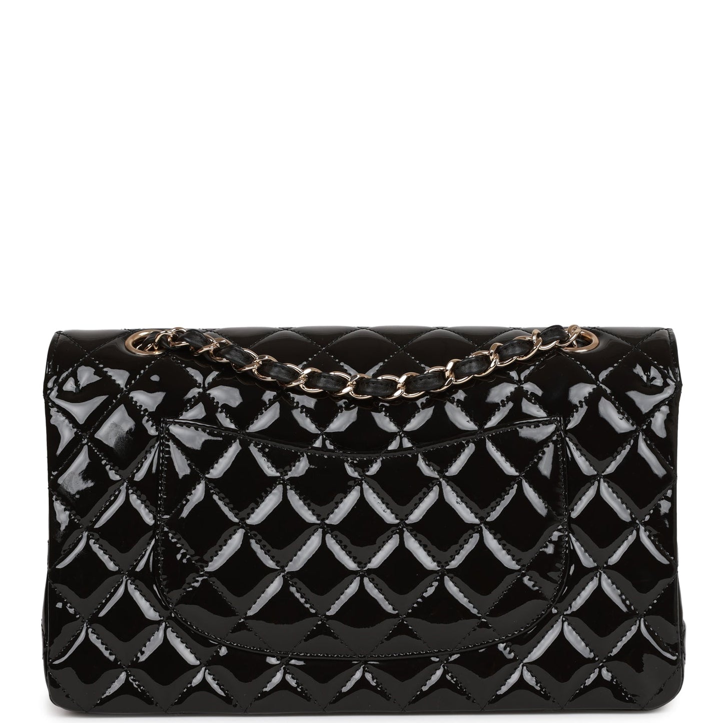 Chanel Medium Classic Double Flap Bag Black Patent Light Gold Hardware