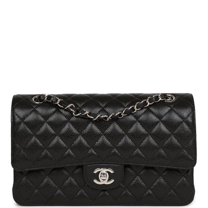 Chanel Medium Classic Double Flap Bag Black Quilted Caviar Silver Hardware