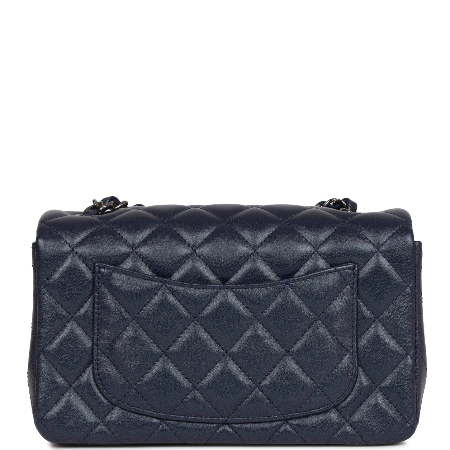 Chanel Mini Rectangular Flap Bag Navy Iridescent Lambskin Ruthenium Hardware