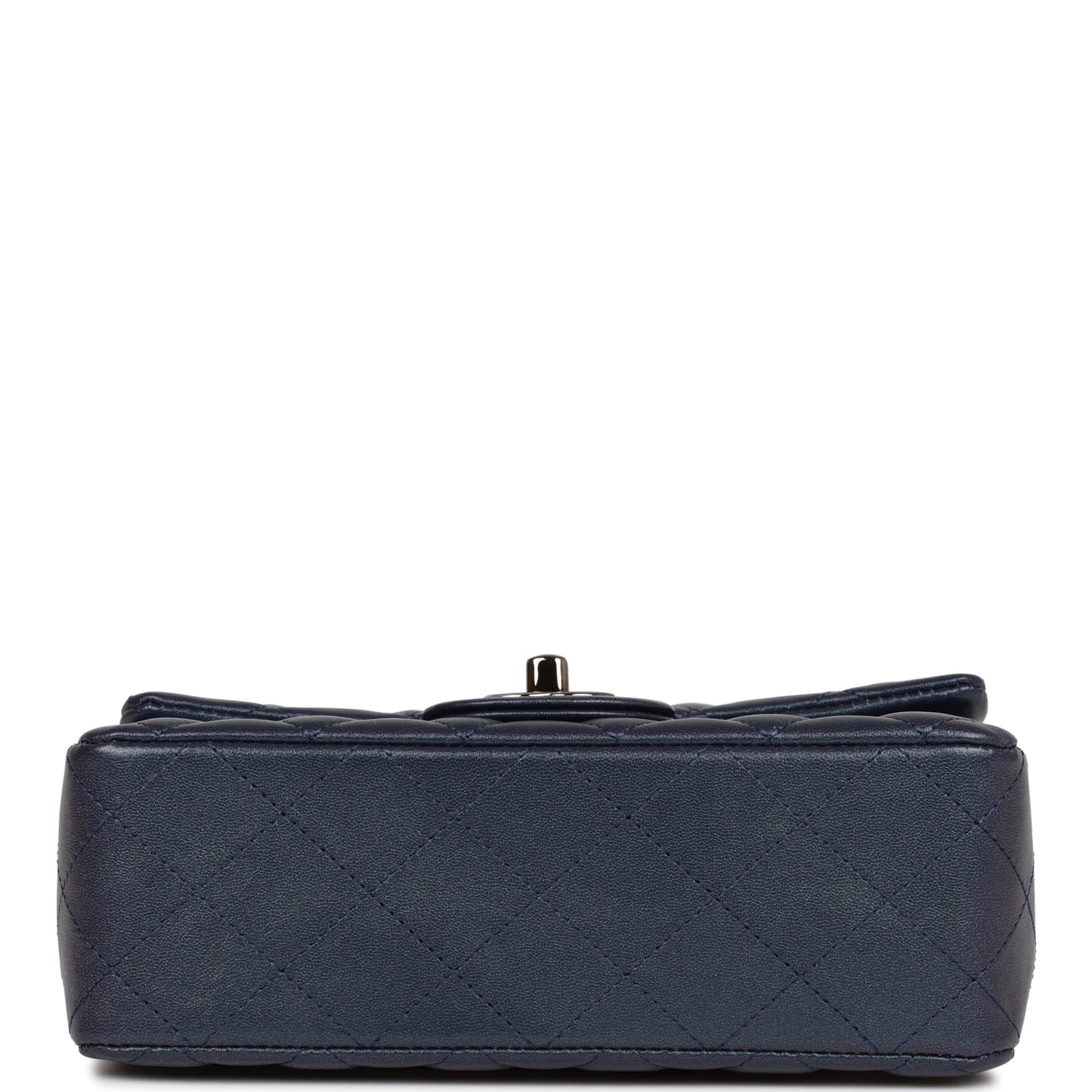 Chanel Mini Rectangular Flap Bag Navy Iridescent Lambskin Ruthenium Hardware