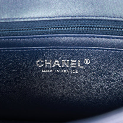 Chanel Mini Rectangular Flap Bag Navy Iridescent Lambskin Ruthenium Hardware